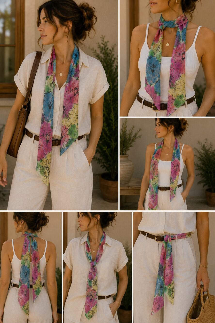 Vtg 90s Hand Painted Signed Silk Scarf Floral Pink Blue Green Y2K Colorful